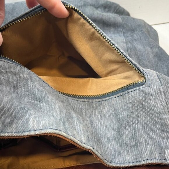 Lucky Brand BOHO Large Distressed Braided Leather Strap Blue Tote Shoulder Bag - Picture 14 of 16